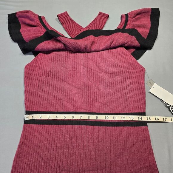 XOXO Purple Knit Maxi Dress NEW Sleeveless Pencil Ruffled Halter Neck Women's XL - Picture 8 of 10
